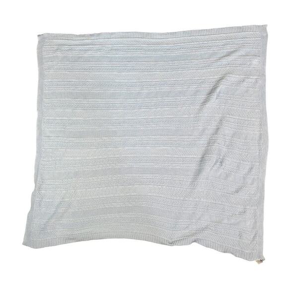 Melange Home Throw Blanket Light Blue 100% Cotton Cable Knit 56" X 54" - Picture 3 of 6